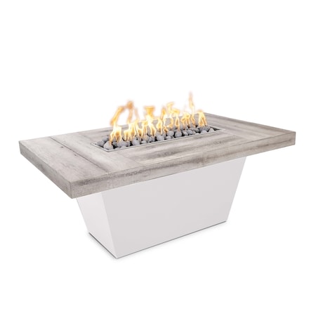 The Outdoor Plus Tacoma Wood Grain, Steel Fire Pit 48x30,110V Play Electr. Ignition, Ivory Concrete Top, Liq. Propane OPT-TACW4830EKIT-IVY-WHT-LP